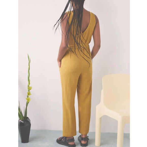 Eve Gravel Linen Blend Owl Moon Sleeveless Jumpsuit in Saffron sz XS - Picture 2 of 12